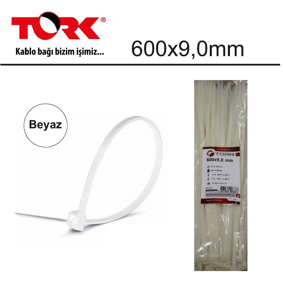 Tork Trk-600-9,0mm Beyaz 100lü Kablo Bağı (86560)