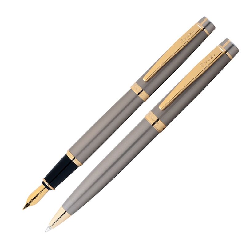 Scrikss Dolma Kalem - Tükenmez Kalem 38 İkili Set Saten Altın T000sahh3846a