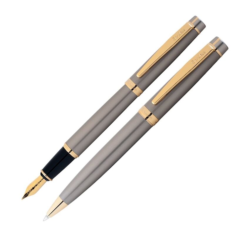 Scrikss Dolma Kalem - Tükenmez Kalem 38 İkili Set Saten Altın T000sahh3846a