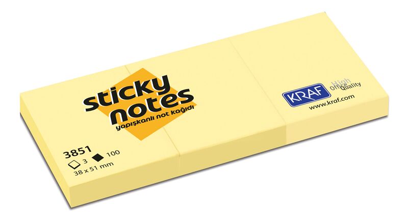 Kraf Yapışkanlı Not Kağıdı 38x51 3'lü Sarı 3851