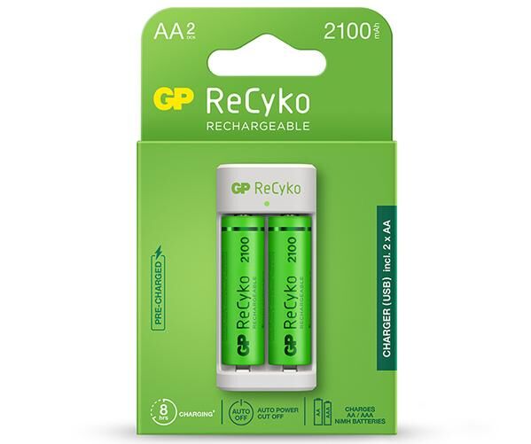 Gp E211 Usb Şarj Cihaz + 2 Adet Aa 2100 Mah Şarjlı Kalem Pil