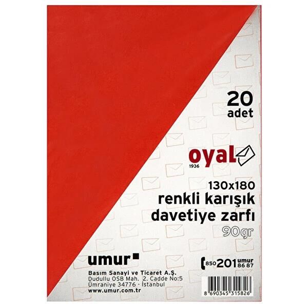 Oyal Davetiye Zarfı 13x18 Cm 90 Gr 20'li Renkli 30015692