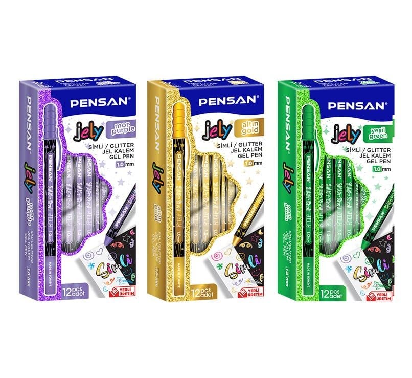 Pensan Tükenmez Kalem Jely Glitter Simli Altın 2800