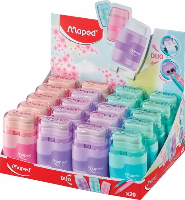 Maped Connect Çift Delikli Silgili Kalemtraş-pastel Display 049231