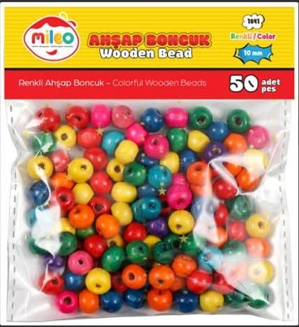 Mileo Boncuk Seti Renkli Yuvarlak Ahşap 10mm 50 Li Mileo.1841