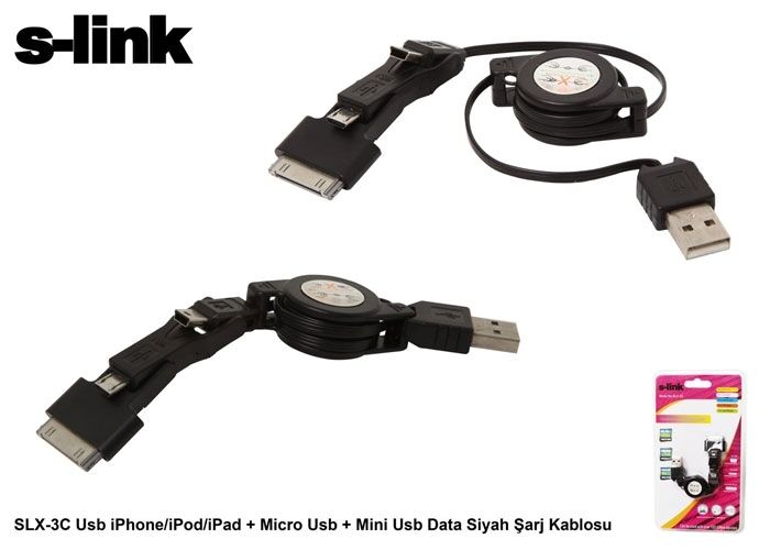 S-link Slx-3c Bl Mini-micro Usb+ipad-iphone 4-3gs Kablosu