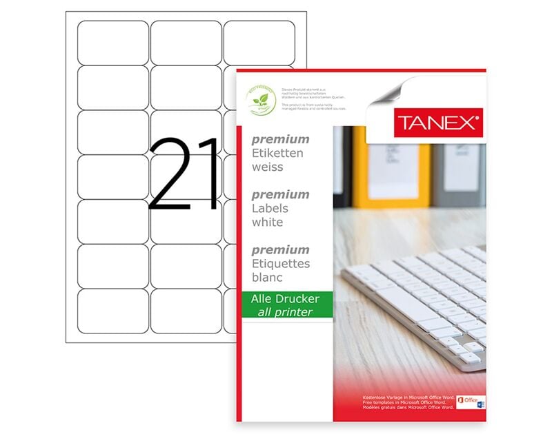 Tanex Laser Etiket Tw-2021 63,5x38,1 Mm Beyaz Tw2021las10100