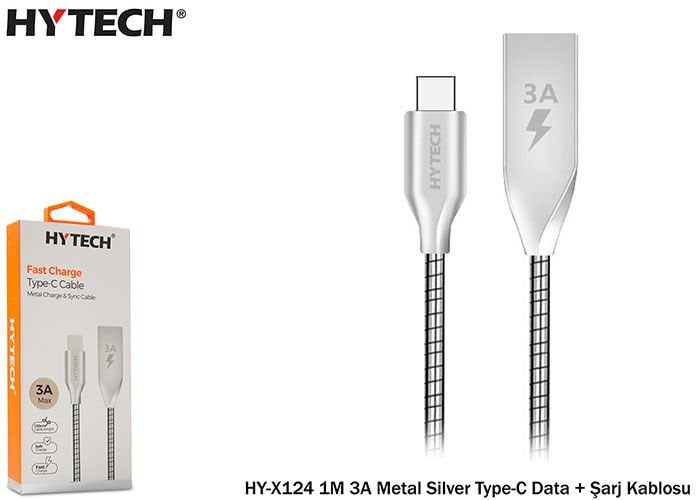 Hytech Hy-x124 1m 3a Metal Silver Type-c Data
