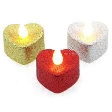 Nedi Işıklı Mum Pilli Tea Light Metalik Simli Kalp Gümüş 3740s