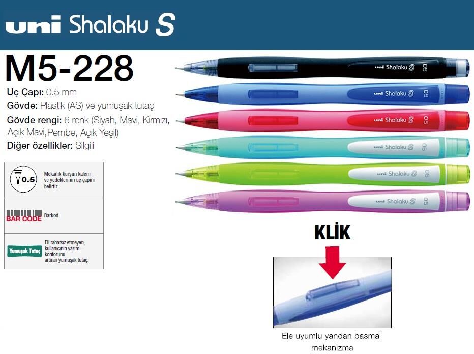 Uniball Shalaku S 0.5 Yandan Basmalı Versatil Siyah M5-228