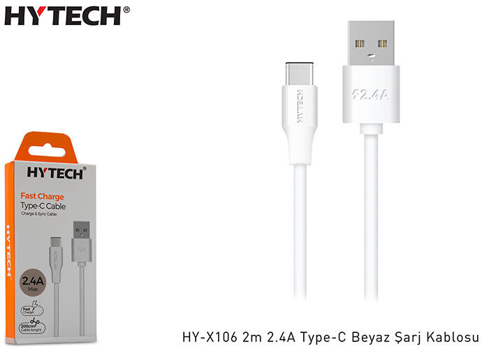 Hytech Hy-x106 2m 2.4a Type-c Beyaz Şarj Kablosu