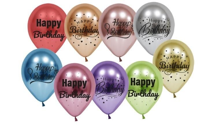 Balonevi 1+1 Happy Bırthday Baskılı Karışık 10'' Krom Balon 50li