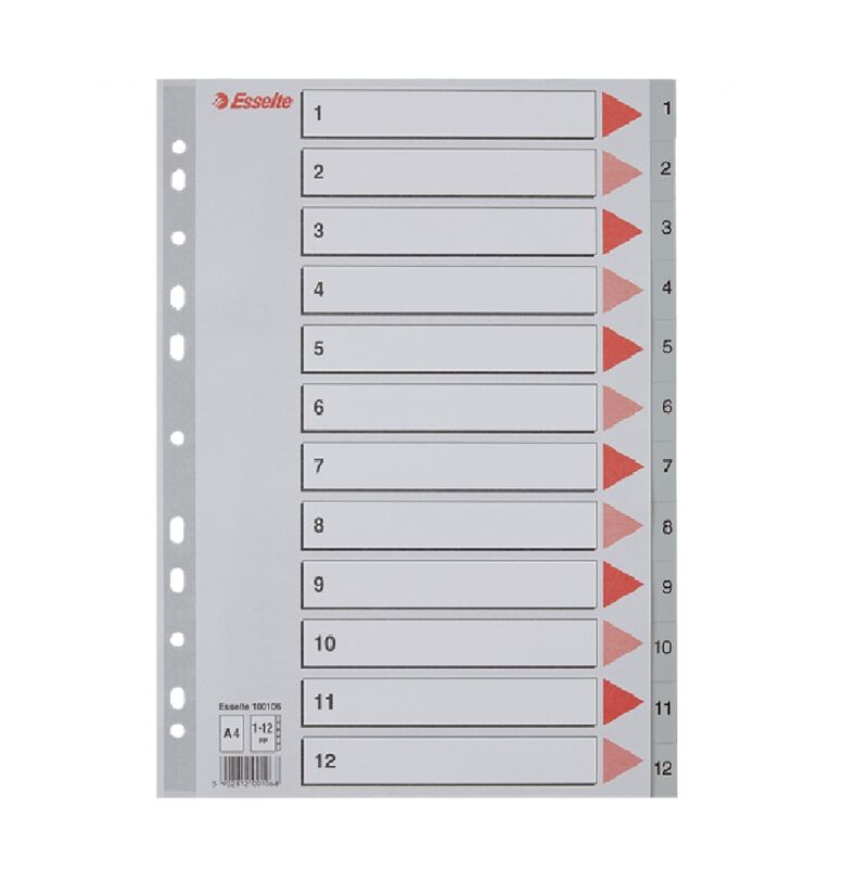 Esselte Separatör A4 1-12 Rakam Gri 100106