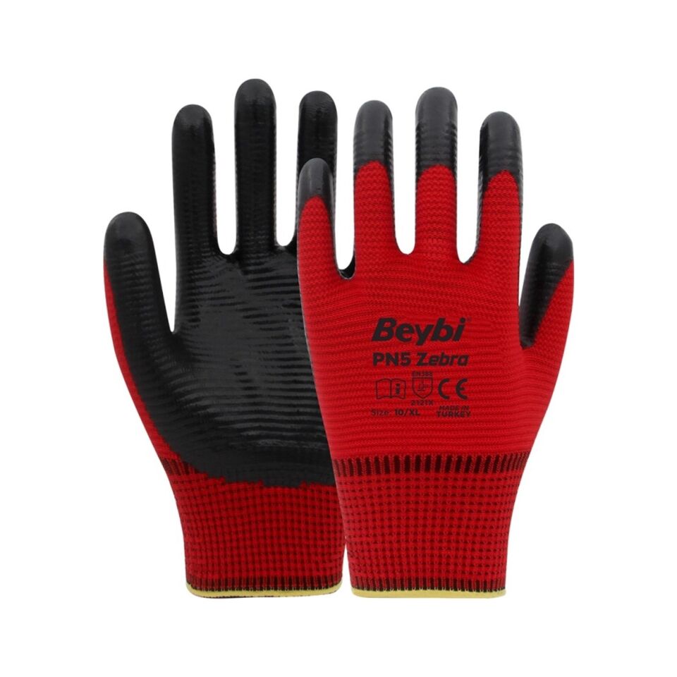 Beybi Nitril Pmk Pn5 Zebra Kırmzı Siyah 10 Beden 12li Paket