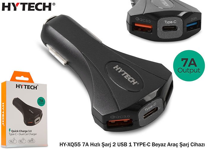 Hytech Hy-xq55 7a Hızlı Şarj 2 Usb 1 Type-c Siyah
