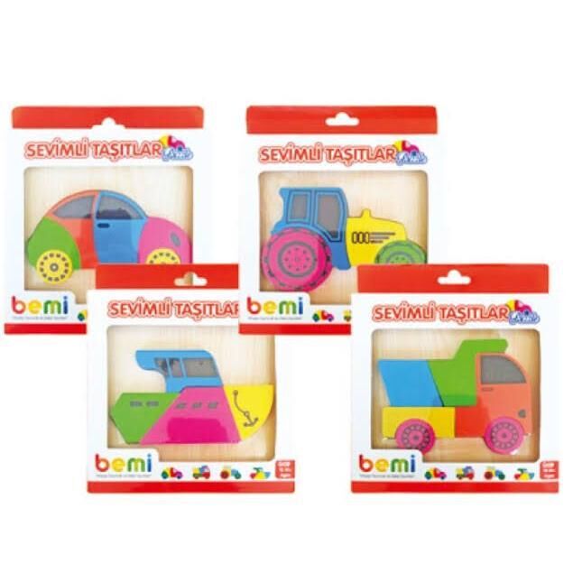 Bemi Ahşap Puzzle Sevimli Taşıtlar 4 Model 18+