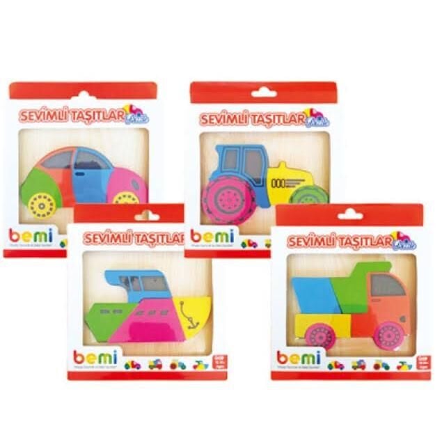 Bemi Ahşap Puzzle Sevimli Taşıtlar 4 Model 18+