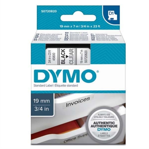 Dymo S0720820 D1 Yedek Şerit 19mm X 7mt Şeffaf-siyah 45800