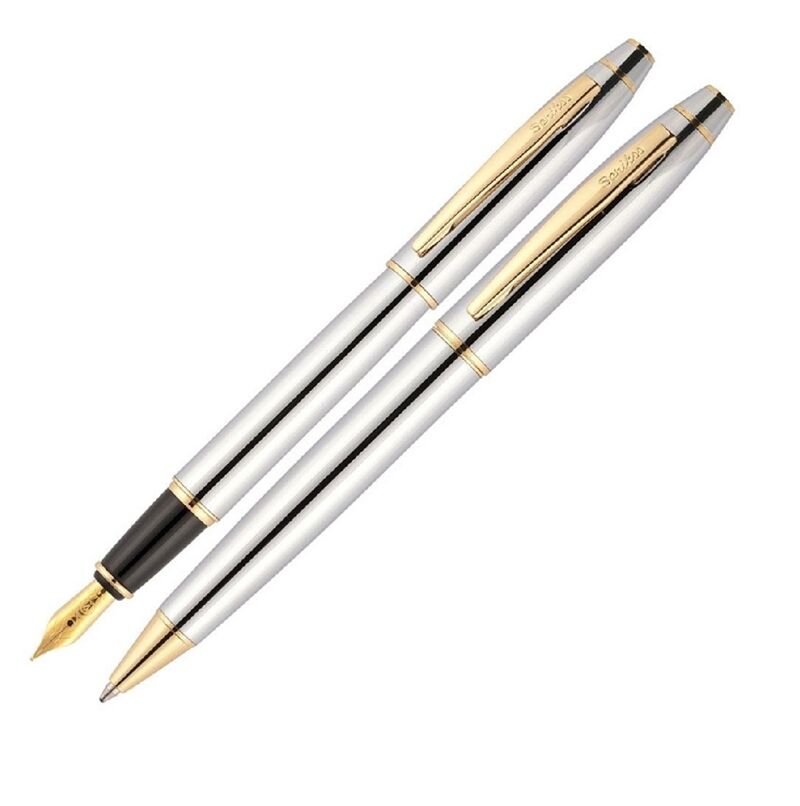 Scrikss Dolma Kalem - Tükenmez Kalem 35 İkili Set Gold Krom T000sahh35gkra