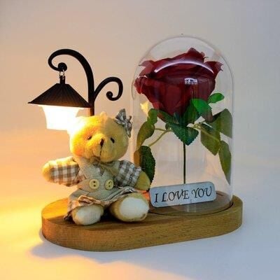 Şekilay Oval Işıklı Fanus Işıklı Elbiseli Gül Kr9032