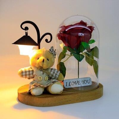 Şekilay Oval Işıklı Fanus Işıklı Elbiseli Gül Kr9032