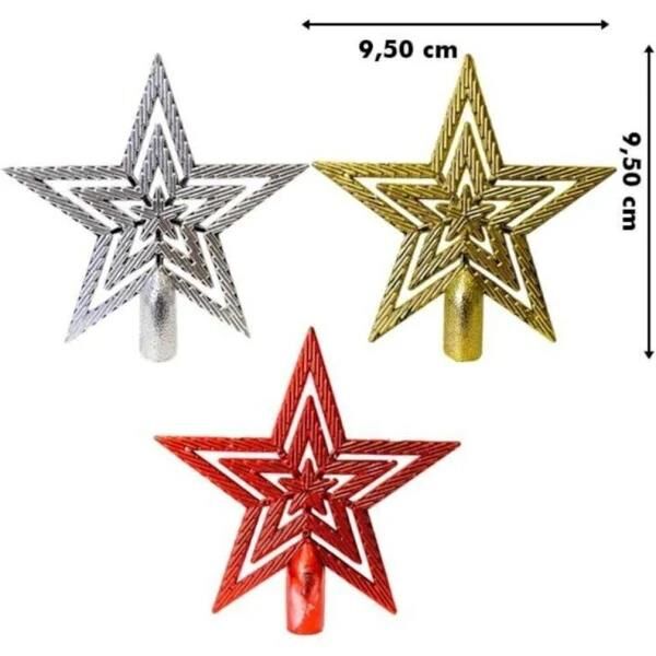 Nedi Ağaç Süsü Tepelik Yıldız 10 Cm Metalik 3 Lü Nedi-as35