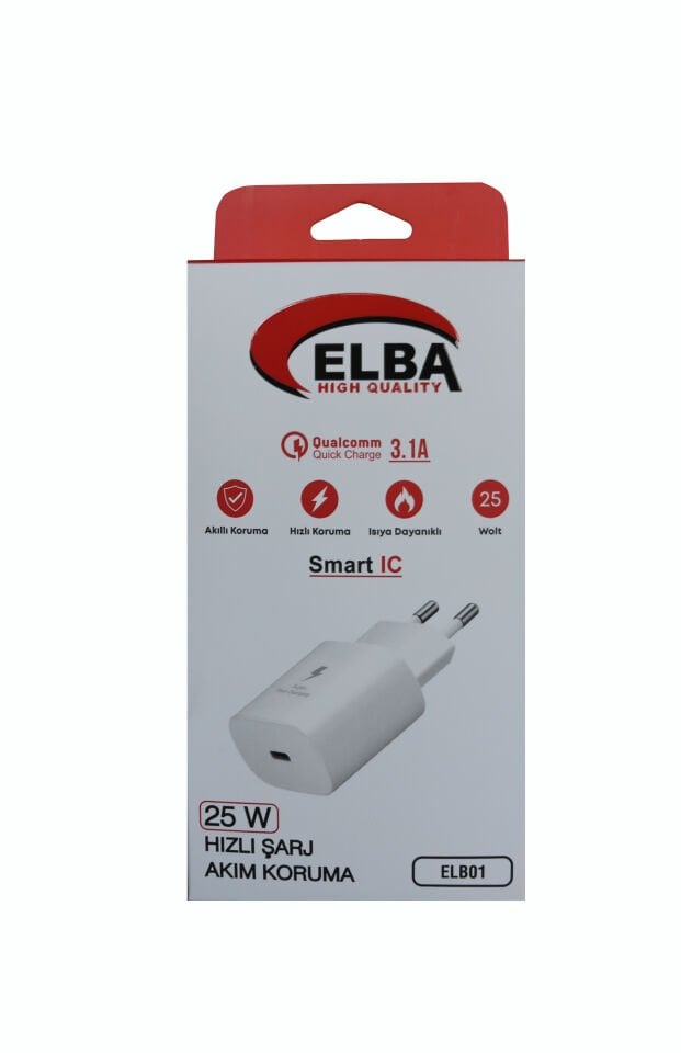 Elba Elb01-25wpd Beyaz 25w Şarj Kafa Type Usb-c Pd3.0-qc4.0(akım Koruma-hızlı Şarj-isıya Dayanıklı)