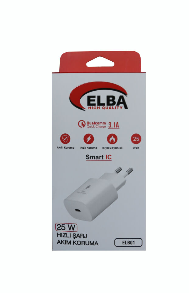 Elba Elb01-25wpd Beyaz 25w Şarj Kafa Type Usb-c Pd3.0-qc4.0(akım Koruma-hızlı Şarj-isıya Dayanıklı)