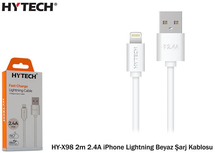 Hytech Hy-x98 2m 2.4a Iphone Lightning Beyaz Şarj Kablosu