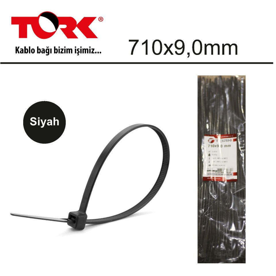 Tork Trk-710-9,0mm Siyah 100lü Kablo Bağı