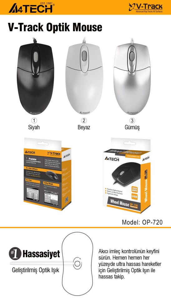 A4 Tech Op-720 Siyah Ps/2 Kablolu Optik Mouse