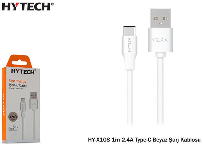 Hytech Hy-x108 1m 2.4a Type-c Beyaz Şarj Kablosu