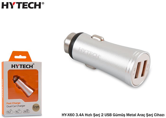 Hytech Hy-x60 3.4a Hızlı Şarj 2 Usb Gümüş Metal Ar