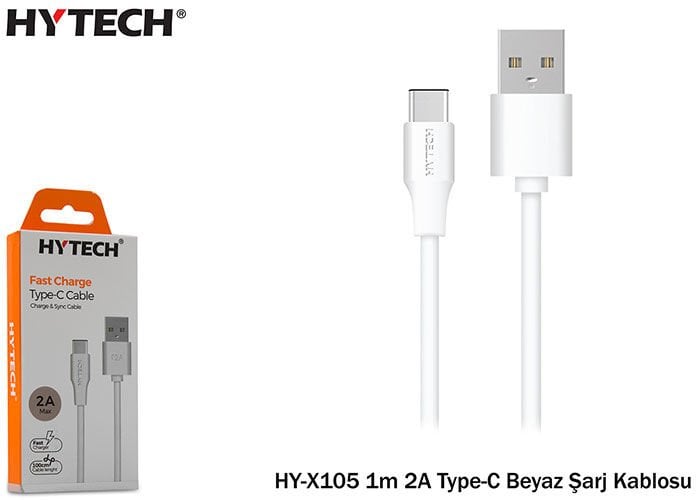 Hytech Hy-x105 1m 2a Type-c Beyaz Şarj Kablosu