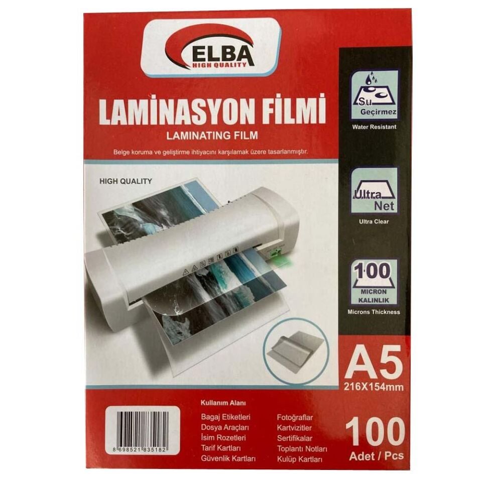 Elba Laminasyon Filmi A5 100 Mic. 100'lü Parlak Elb-20063