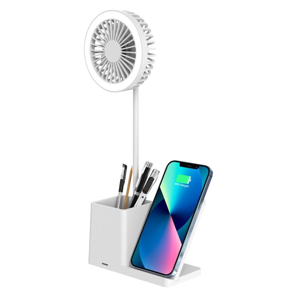 S-link Sl-m9055 Beyaz Typec 10w Kablosuz Şarj Cihazı Fanlı Kalemlikli Masa Lambası