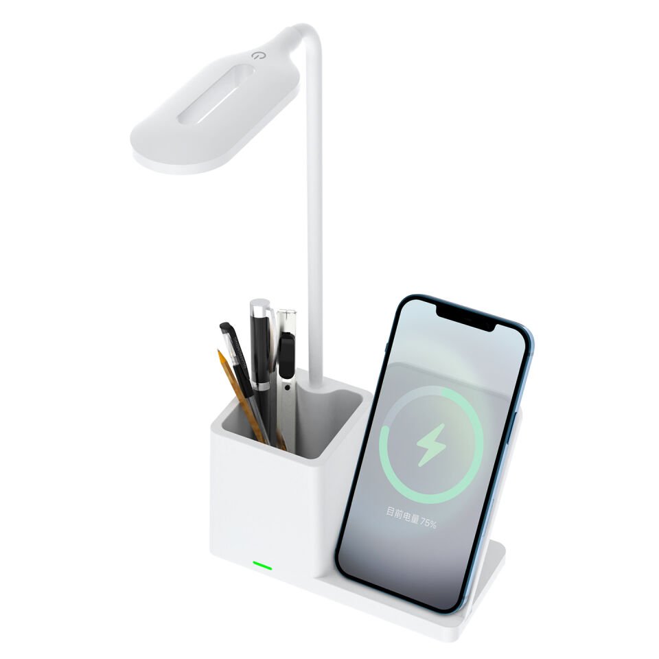 S-link Sl-m9054 Beyaz Typec 10w Kablosuz Şarj Cihazı Kalemlikli Masa Lambası