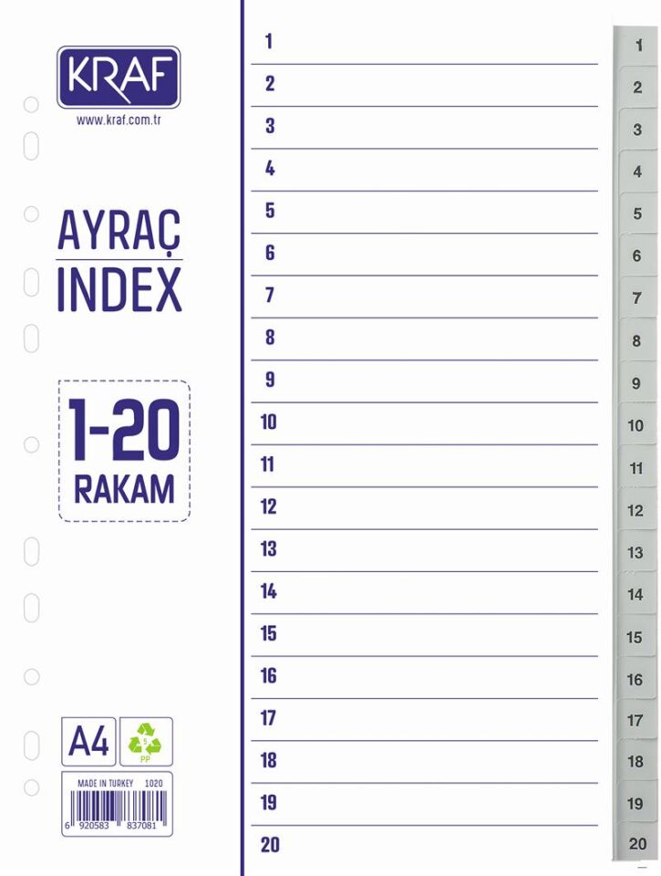 Kraf Seperatör 1-20 Rakam 1020