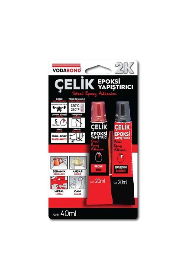 Vodaband 20ml+20ml Çelik Epoksi Yapıştırıcı Siyah+beyaz(reçine+sertleştirici)