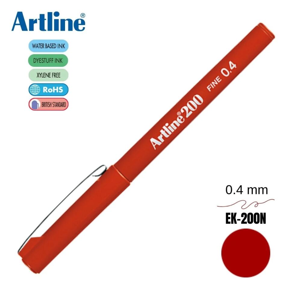 Artline Ek-200n Fine Keçe Uçlu Yazı Kalemi 0,4mm Koyu Kırmızı