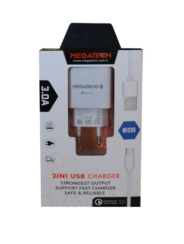 Megatech Cc01 (cc22-m3 ) 2in1 5v-3.0 Ev Şarj+ Micro Kablo Hızlı Şarj