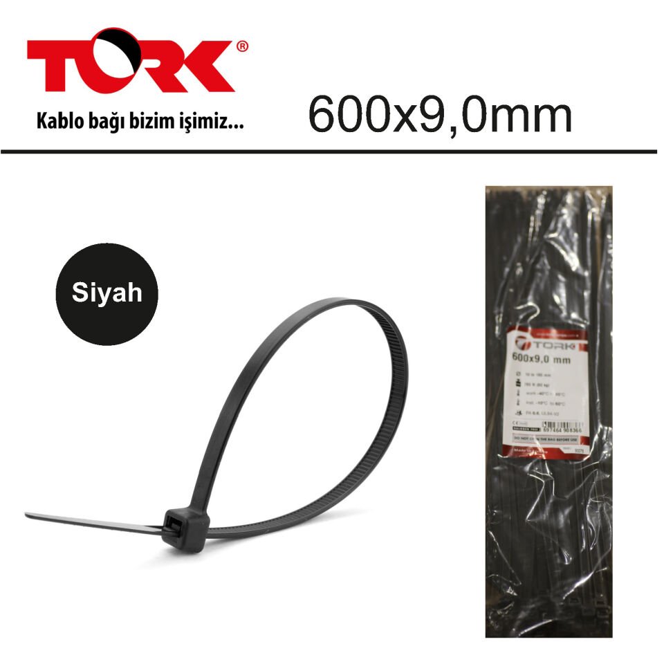 Tork Trk-600-9,0mm Siyah 100lü Kablo Bağı (90078)