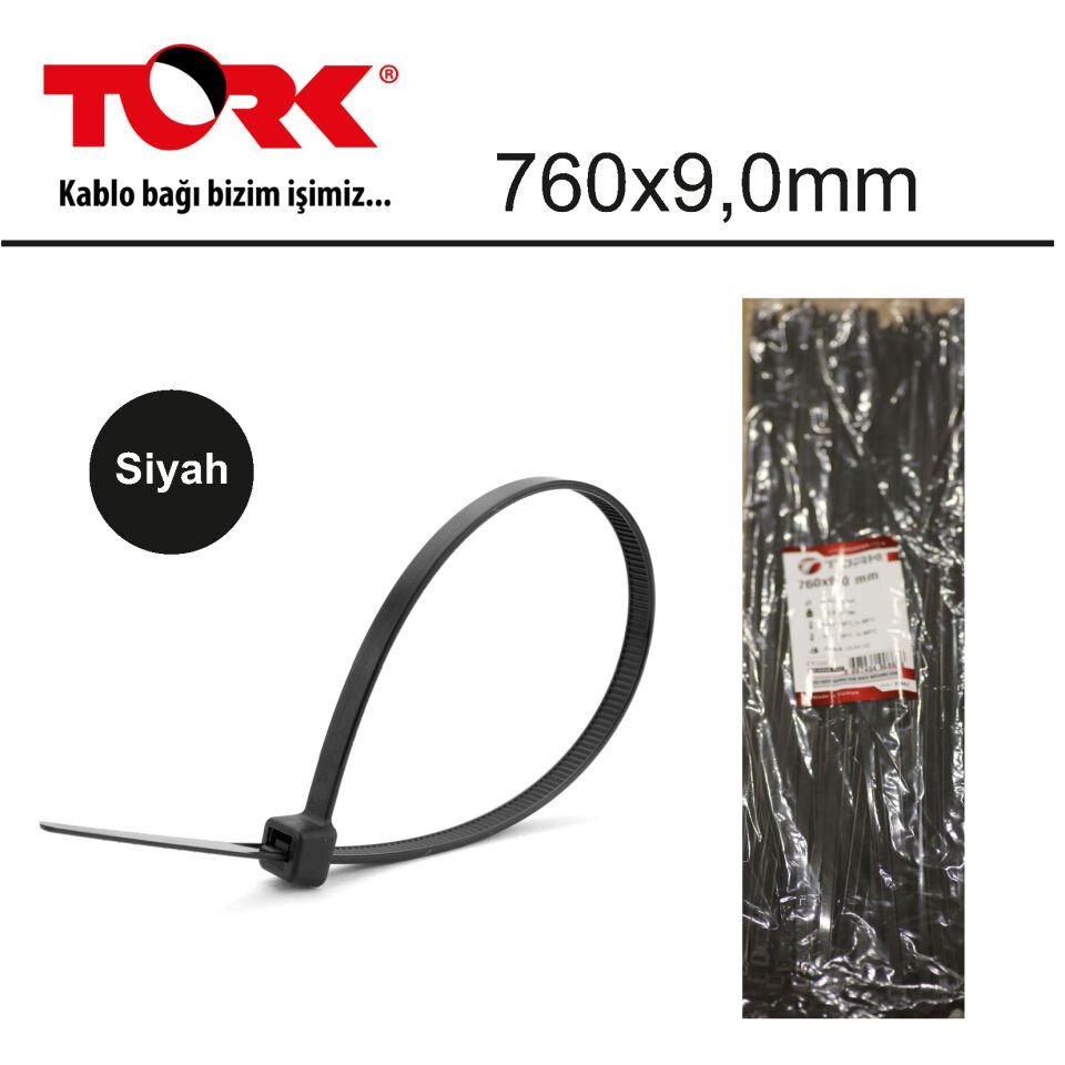 Tork Trk-760-9,0mm Siyah 100lü Kablo Bağı