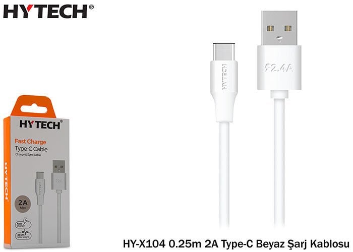 Hytech Hy-x104 0.25m 2a Type-c Beyaz Şarj Kablosu