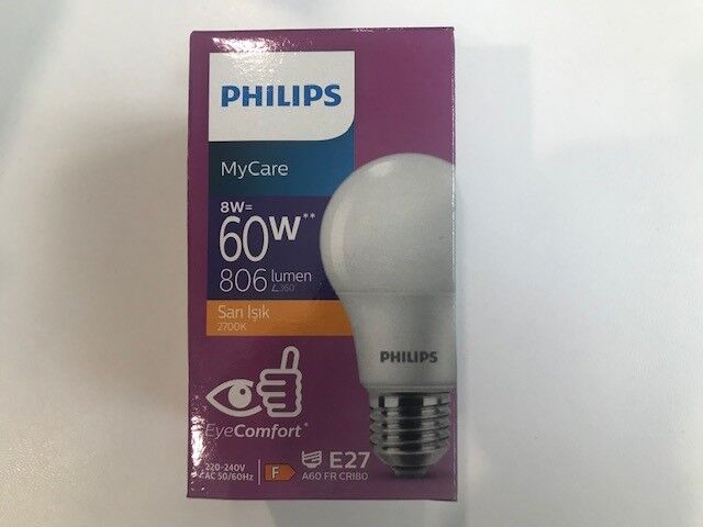 Philips Ledbulb 8w-60w 2700k 806lumen Led Sarı Işık E27