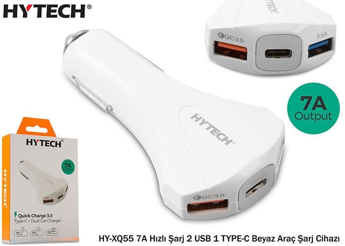 Hytech Hy-xq55 7a Hızlı Şarj 2 Usb 1 Type-c Beyaz