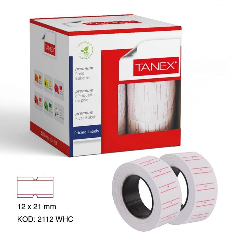Tanex Makina Etiketi Çizgili 12x21 Mm Beyaz Tnx1221100800