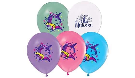 Balonevi 4+1 Unıcorn Baskılı Pastel Balon (100'lük)