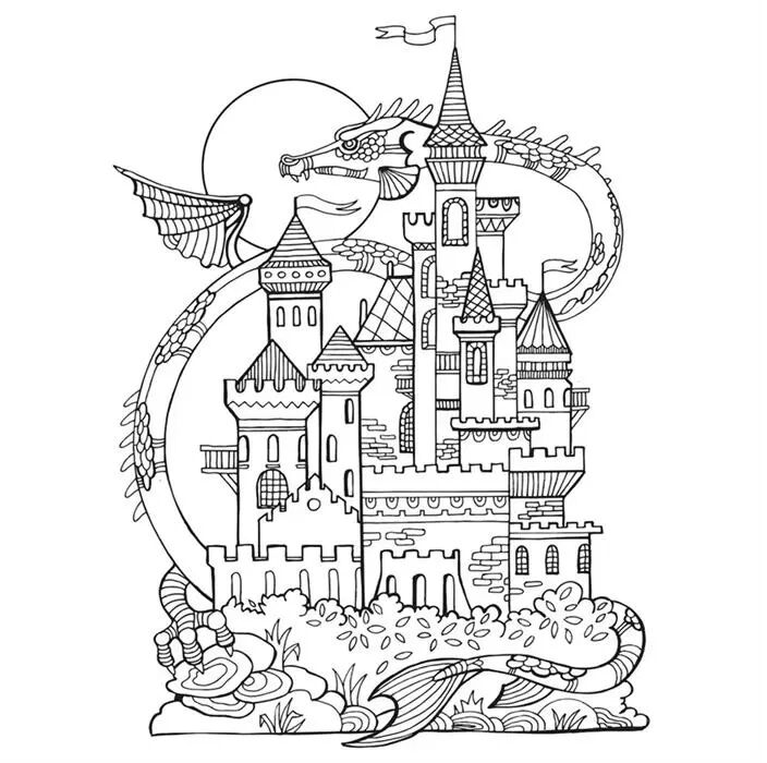 Artdeco Desenli Tuvaller Masalsı 40x50 Cm Ejderha Ve Kale Lv-y-100-p40.07