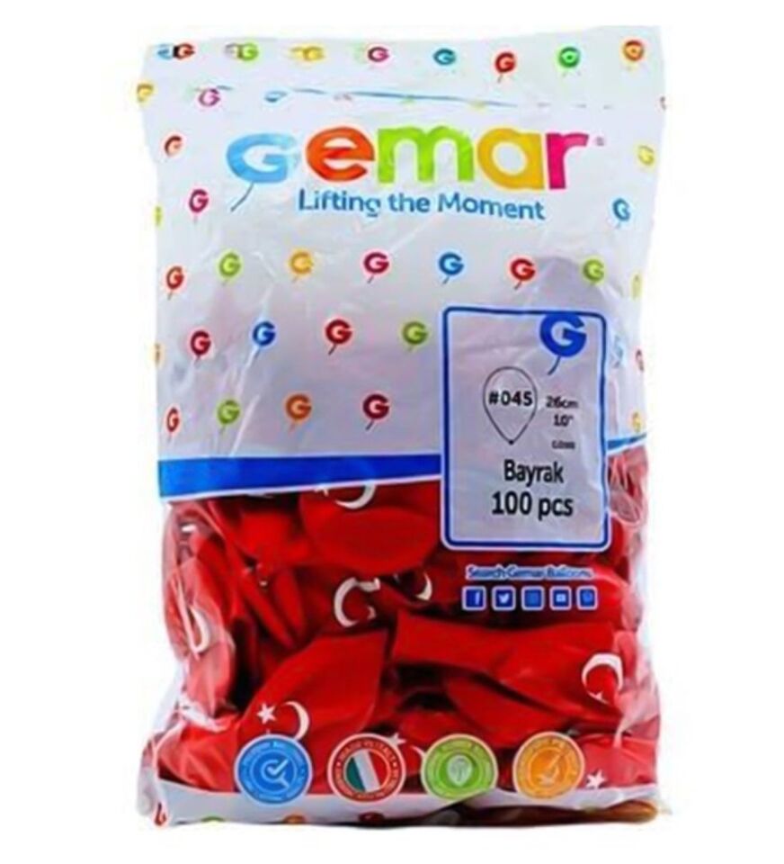 Gemar Balon Latex Ay Yıldız Baskılı 10'' 100'lü 045
